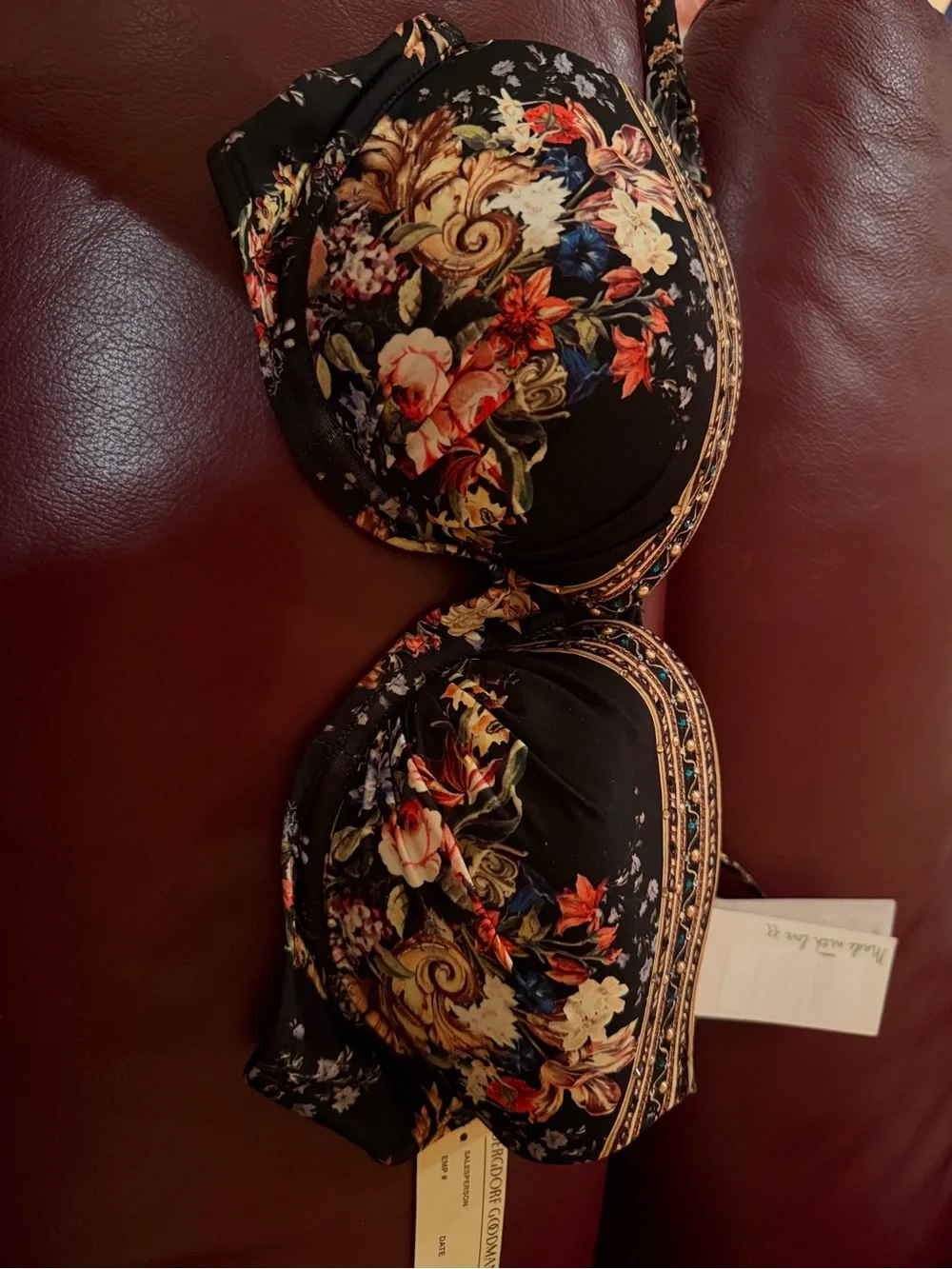 Camilla Floral Print Push-Up Bikini Top in Black with Multicolor Blooms - Picture 4 of 6